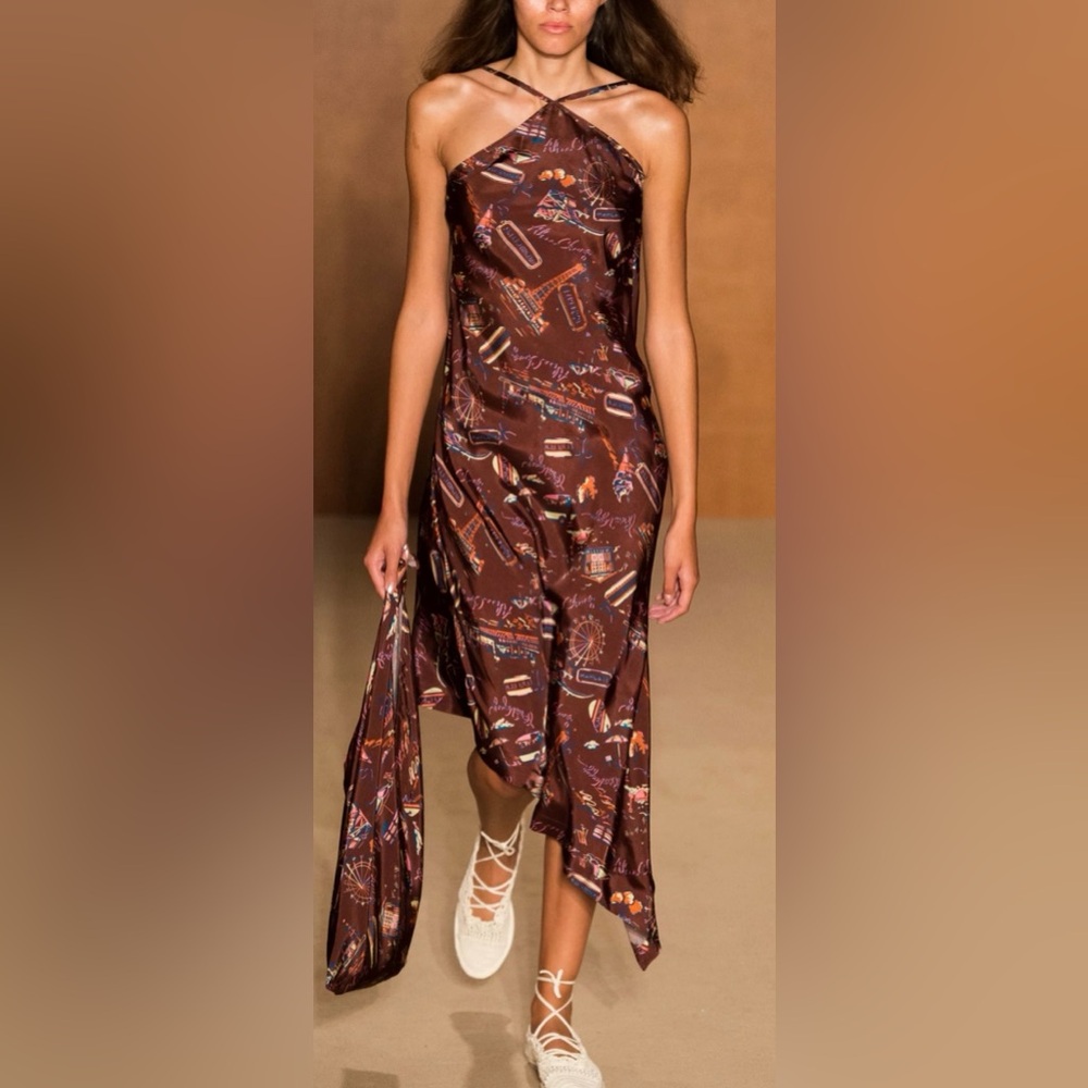 ALEXA CHUNG Bon Voyage Habotai Burgundy Asymmetrical US 2 UK6 NWT